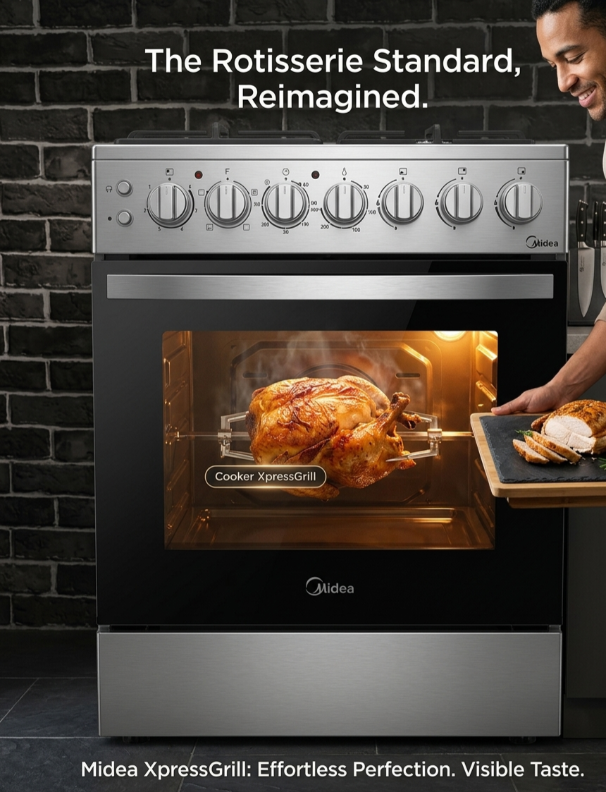 Midea 5-Burner Freestanding Gas Cooker with XpressGrill Oven