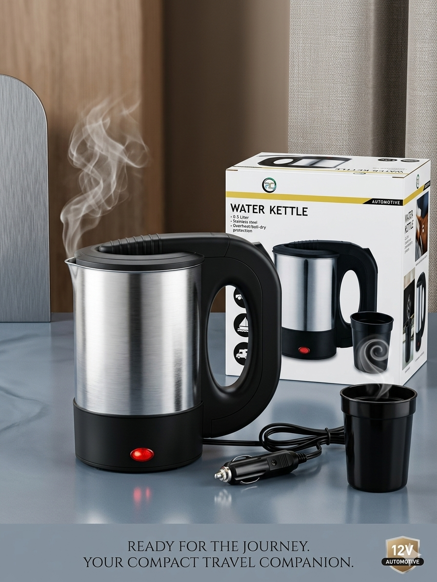 12V Portable Electric Water Kettle (150W, 0.5L) – Perfect for Travel, Camping & Road Trips