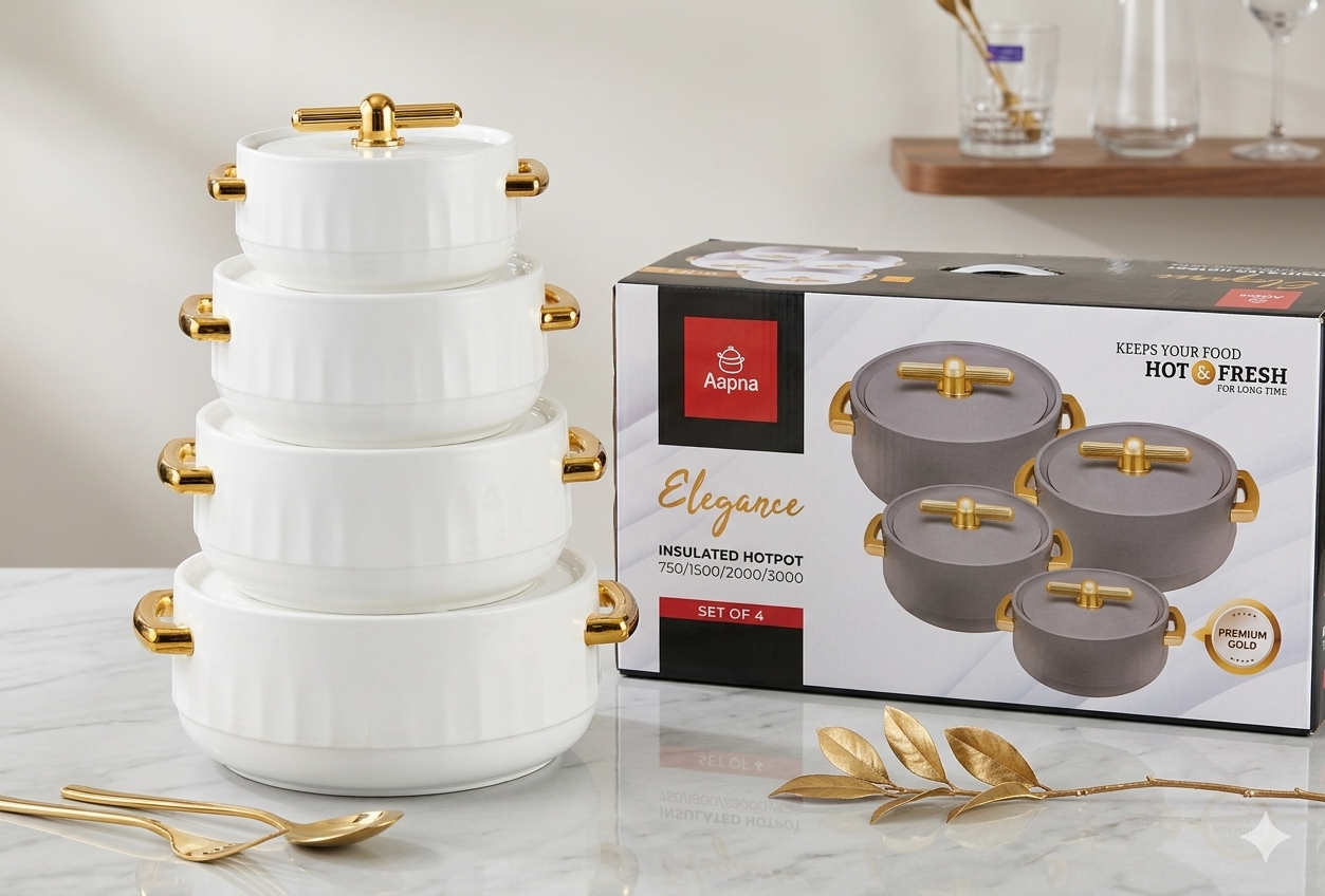 Aapna Elegance Insulated Hotpot Set – 4-Piece Premium Gold Collection