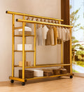 Premium Golden Double-Rail Clothing Rack with Storage Shelves